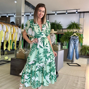 VESTIDO MIDI FOLHAGEM TROPICAL